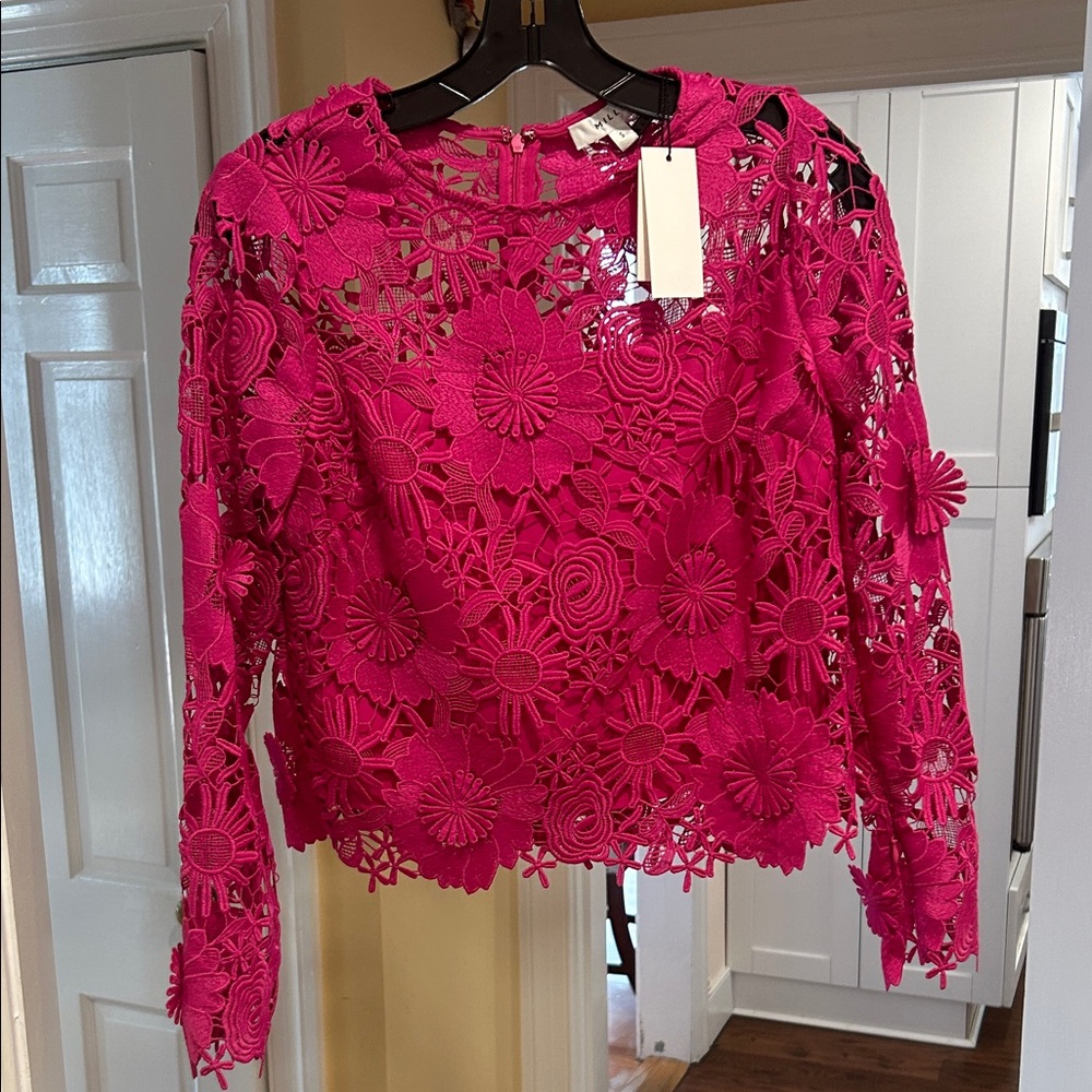 Milly Magenta Floral Lace Blouse NWT